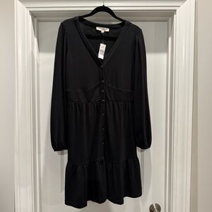 Loft Black Dress with Gold and Black Buttons size L NWT